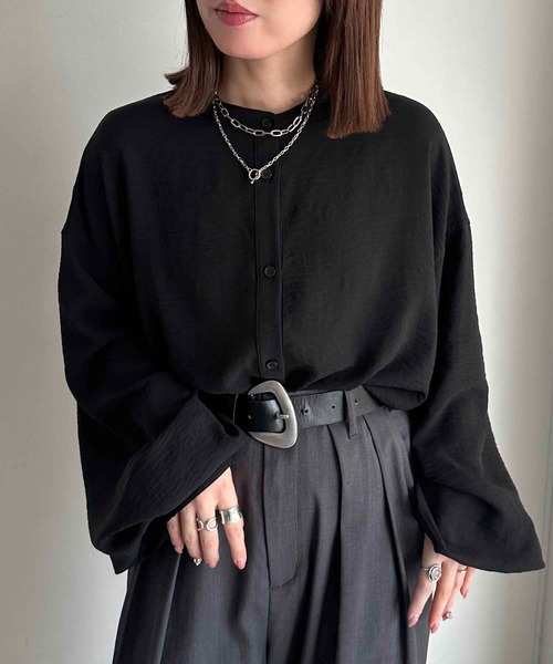 apres jour mignon(アプレジュールミニョン)の「袖ボリュームバンドカラーシャツ【ZOZOTOWN限定アイテム】(シャツ/ブラウス・レディース・ブラック/アイボリー/チャコールグレー/オフホワイト/ダークブルー/ピンク/グリーン/ブルー・フリー/X-LARGE)」の11枚目の写真