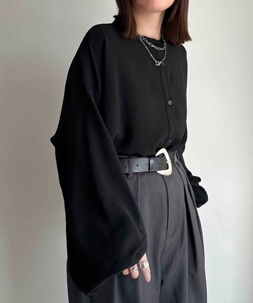 apres jour mignon(アプレジュールミニョン)の「袖ボリュームバンドカラーシャツ【ZOZOTOWN限定アイテム】(シャツ/ブラウス・レディース・ブラック/アイボリー/チャコールグレー/オフホワイト/ダークブルー/ピンク/グリーン/ブルー・フリー/X-LARGE)」の14枚目の写真