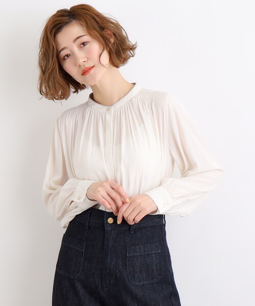 grove（グローブ）の「◆ヴィンテージサテンパイピングブラウス（シャツ/ブラウス・レディース・オフホワイト/ピンク/ライトブルー/アイボリー系/ネイビー系/ホワイト系6・02/03/01/04/05）」の7枚目の写真