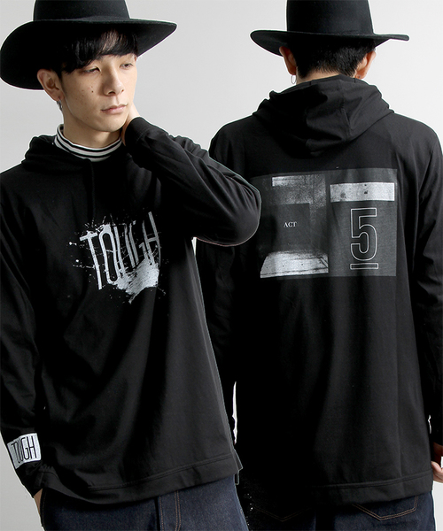 WEGO（ウィゴー）の「WEGO/サイドスリットロングTパーカー（パーカー・メンズ・ブラック/ホワイト・MEDIUM/LARGE）」の2枚目の写真