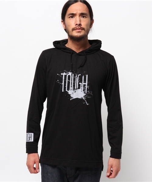 WEGO（ウィゴー）の「WEGO/サイドスリットロングTパーカー（パーカー・メンズ・ブラック/ホワイト・MEDIUM/LARGE）」の3枚目の写真