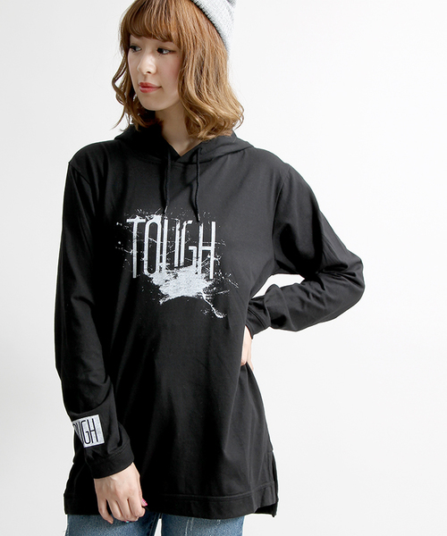 WEGO（ウィゴー）の「WEGO/サイドスリットロングTパーカー（パーカー・メンズ・ブラック/ホワイト・MEDIUM/LARGE）」の15枚目の写真