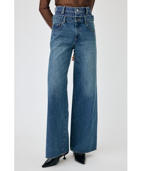 MOUSSY（マウジー）の「W WAIST WIDE LEG STRAIGHT（デニムパンツ・レディース・ライトブラック/ブルー・0/1/2）」の10枚目の写真
