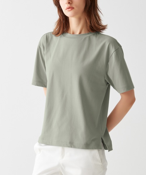 GUNZE（グンゼ）の「KIREILABO/キレイラボ 5分袖オーバーサイズTシャツ クイックドライ＆UVカット（Tシャツ/カットソー・レディース・ブラック/ピンク系その他/オフホワイト/ブラウン/モスグリーン/オリーブ・MEDIUM/LARGE/X-LARGE）」の5枚目の写真