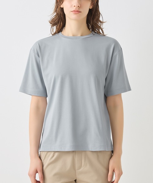 GUNZE(グンゼ)の「KIREILABO/キレイラボ 5分袖オーバーサイズTシャツ クイックドライ&UVカット(Tシャツ/カットソー・レディース・ブラック/ピンク系その他/オフホワイト/ブラウン/モスグリーン/オリーブ/ライトブルー・MEDIUM/LARGE/X-LARGE)」の6枚目の写真