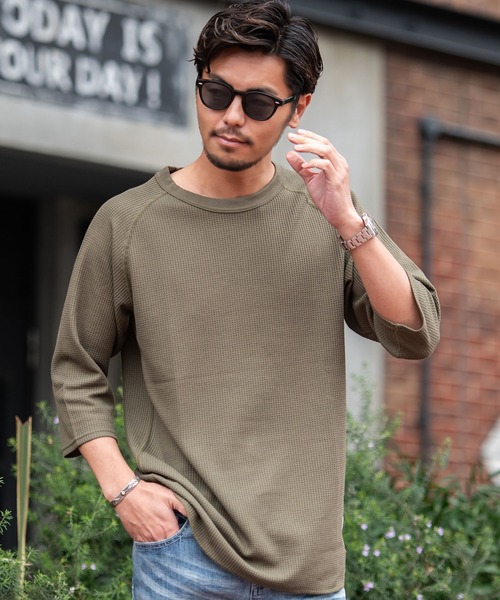 JEMORGAN(ジェーイーモーガン)の「『JEMORGAN LONG JOHNS/ジェーイーモーガンロングジョーンズ』CVCワッフルフル7分袖ラグランカットソー【+】(Tシャツ/カットソー・メンズ・ネイビー/杢グレー/オフホワイト/カーキ/ブラック・XL/L/M)」の4枚目の写真