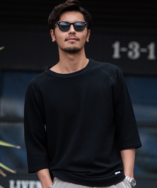 JEMORGAN(ジェーイーモーガン)の「『JEMORGAN LONG JOHNS/ジェーイーモーガンロングジョーンズ』CVCワッフルフル7分袖ラグランカットソー【+】(Tシャツ/カットソー・メンズ・ネイビー/杢グレー/オフホワイト/カーキ/ブラック・XL/L/M)」の1枚目の写真