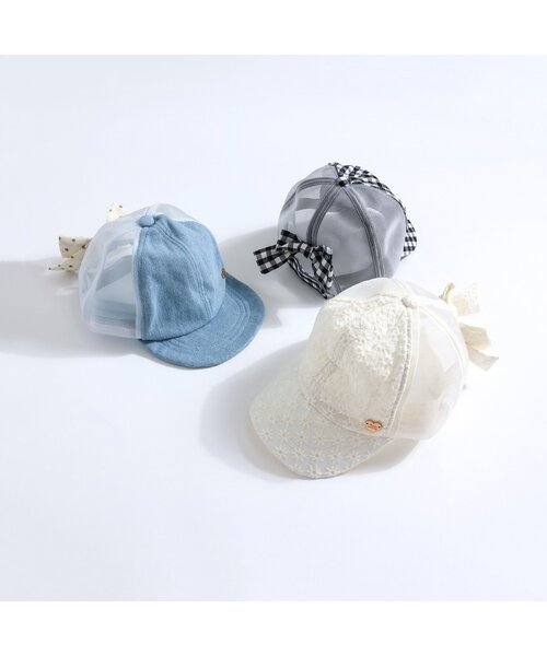 apres les cours（アプレレクール）の「リボン付きメッシュキャップ（キャップ・キッズ・チェック/インディゴブルー/アイボリー・50/54/58）」の4枚目の写真