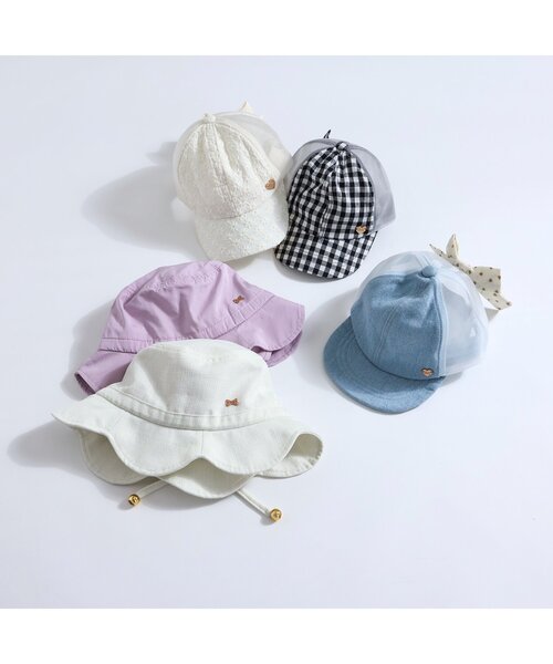 apres les cours（アプレレクール）の「リボン付きメッシュキャップ（キャップ・キッズ・チェック/インディゴブルー/アイボリー・50/54/58）」の6枚目の写真