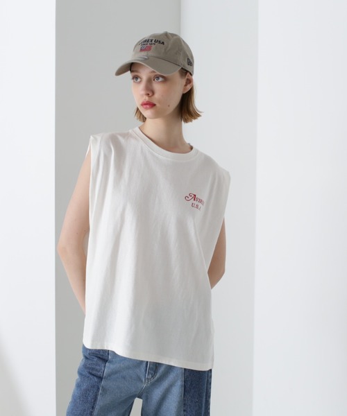 AVIREX（アヴィレックス）の「《直営店限定》SLEEVE LESS TOPS/スリーブレス トップス（Tシャツ/カットソー・レディース・オフホワイト/ブラック/オレンジ・FREE）」の5枚目の写真