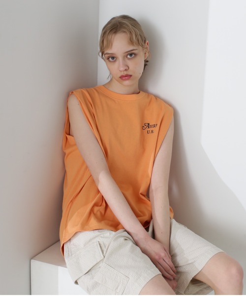 AVIREX（アヴィレックス）の「《直営店限定》SLEEVE LESS TOPS/スリーブレス トップス（Tシャツ/カットソー・レディース・オフホワイト/ブラック/オレンジ・FREE）」の19枚目の写真