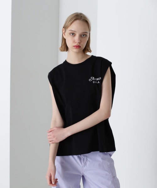 AVIREX（アヴィレックス）の「《直営店限定》SLEEVE LESS TOPS/スリーブレス トップス（Tシャツ/カットソー・レディース・オフホワイト/ブラック/オレンジ・FREE）」の10枚目の写真
