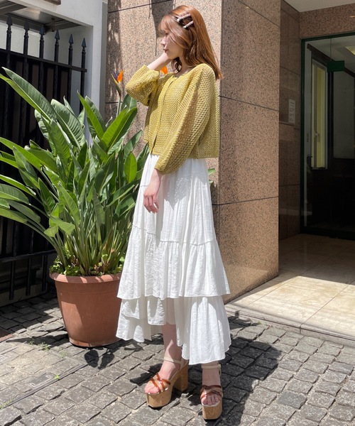 one way（ワンウェイ）の「ラメ入り七分袖メッシュニット