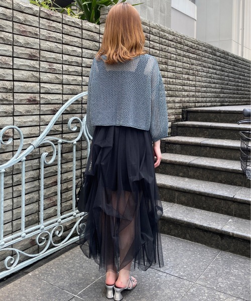 one way（ワンウェイ）の「ラメ入り七分袖メッシュニット