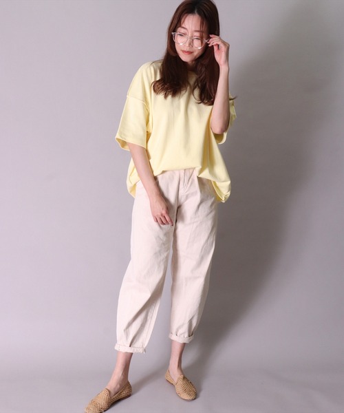 BAYBLO(ベイブロ)の「(BB)【ユニセックス】カラーステッチ オーバーサイズ Tシャツ(Tシャツ/カットソー・メンズ・ライトイエロー/ホワイト系/サックスブルー/エメラルドブルー/ライトピンク・FREE)」の21枚目の写真