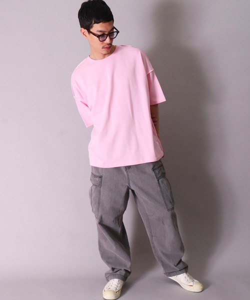 BAYBLO(ベイブロ)の「(BB)【ユニセックス】カラーステッチ オーバーサイズ Tシャツ(Tシャツ/カットソー・メンズ・ライトイエロー/ホワイト系/サックスブルー/エメラルドブルー/ライトピンク・FREE)」の19枚目の写真