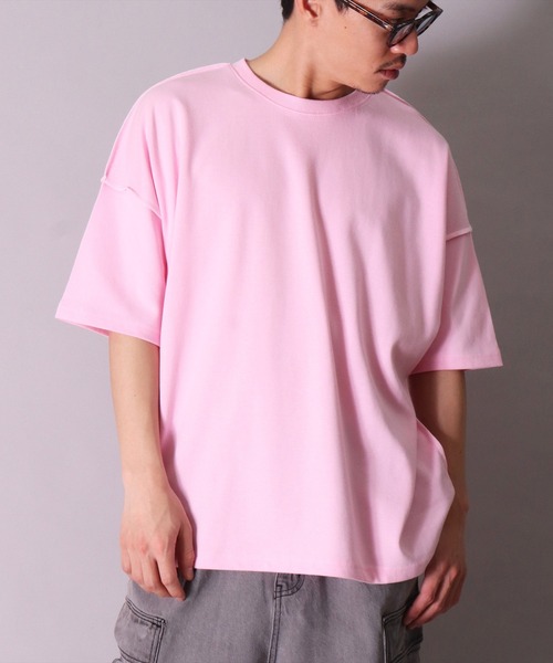 BAYBLO(ベイブロ)の「(BB)【ユニセックス】カラーステッチ オーバーサイズ Tシャツ(Tシャツ/カットソー・メンズ・ライトイエロー/ホワイト系/サックスブルー/エメラルドブルー/ライトピンク・FREE)」の18枚目の写真