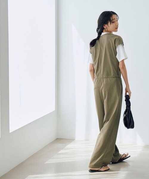 coen（コーエン）の「【WELLTECT】ウエストギャザーサロペット（サロペット/オーバーオール・レディース・オリーブ/ブラック・L/M）」の12枚目の写真