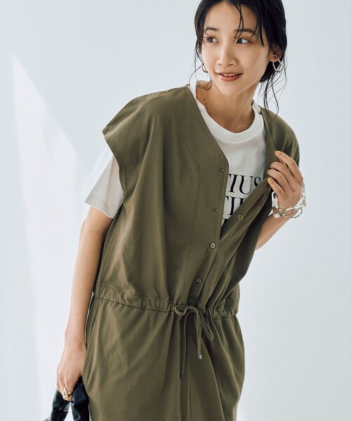 coen（コーエン）の「【WELLTECT】ウエストギャザーサロペット（サロペット/オーバーオール・レディース・オリーブ/ブラック・L/M）」の15枚目の写真