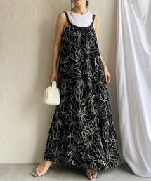 She's Closet（シーズクローゼット）の「ニュアンスペイント柄パイピングバックオープンロング丈Aラインフレアキャミワンピース（ワンピース）」