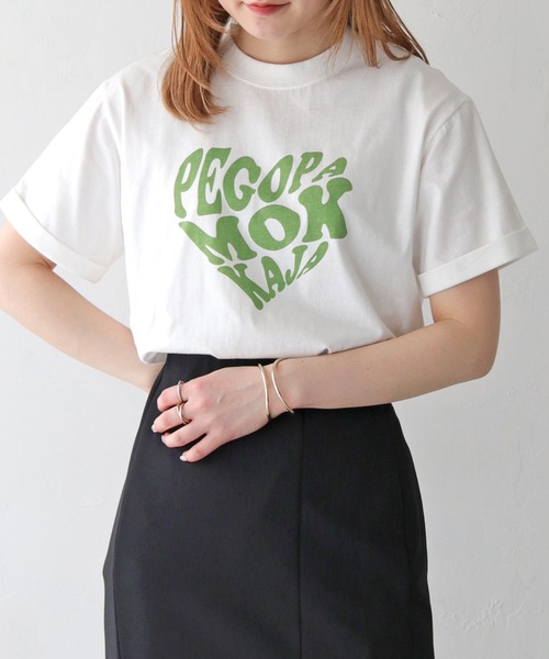 HER CLOSET(ハークローゼット)の「 【HER CLOSET】WEB限定ハートプリントロゴロールアップTシャツ WEB LIMITED HEART PRINT LOGO ROLL-UP T-SHIRT(Tシャツ/カットソー・レディース・ブラック/ホワイト系2/ホワイト系1/オフホワイト・S/M)」の3枚目の写真