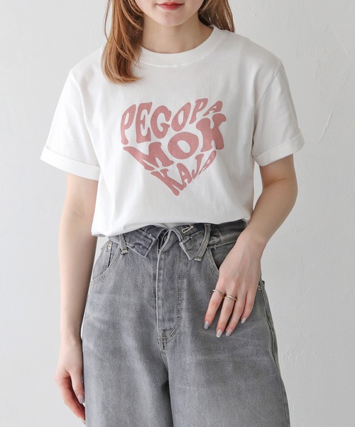 HER CLOSET(ハークローゼット)の「 【HER CLOSET】WEB限定ハートプリントロゴロールアップTシャツ WEB LIMITED HEART PRINT LOGO ROLL-UP T-SHIRT(Tシャツ/カットソー・レディース・ブラック/ホワイト系2/ホワイト系1/オフホワイト・S/M)」の2枚目の写真