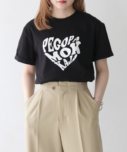 HER CLOSET(ハークローゼット)の「 【HER CLOSET】WEB限定ハートプリントロゴロールアップTシャツ WEB LIMITED HEART PRINT LOGO ROLL-UP T-SHIRT(Tシャツ/カットソー・レディース・ブラック/ホワイト系2/ホワイト系1/オフホワイト・S/M)」の1枚目の写真
