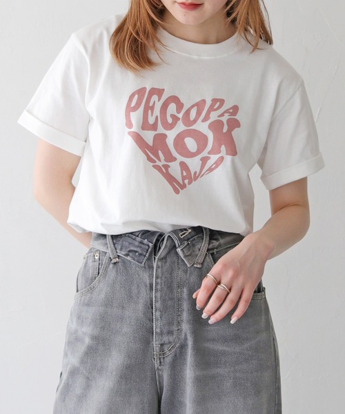 HER CLOSET(ハークローゼット)の「 【HER CLOSET】WEB限定ハートプリントロゴロールアップTシャツ WEB LIMITED HEART PRINT LOGO ROLL-UP T-SHIRT(Tシャツ/カットソー・レディース・ブラック/ホワイト系2/ホワイト系1/オフホワイト・S/M)」の5枚目の写真