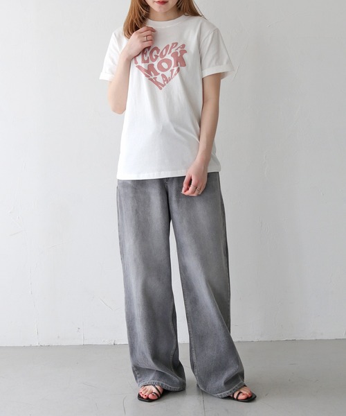 HER CLOSET(ハークローゼット)の「 【HER CLOSET】WEB限定ハートプリントロゴロールアップTシャツ WEB LIMITED HEART PRINT LOGO ROLL-UP T-SHIRT(Tシャツ/カットソー・レディース・ブラック/ホワイト系2/ホワイト系1/オフホワイト・S/M)」の11枚目の写真