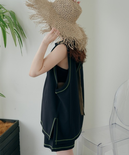 CIAOPANIC TYPY（チャオパニックティピー）の「配色ステッチバックリボンラッシュガード（ラッシュガード・レディース・ブラウン/ブラック/サックスブルー・MEDIUM/LARGE）」の6枚目の写真