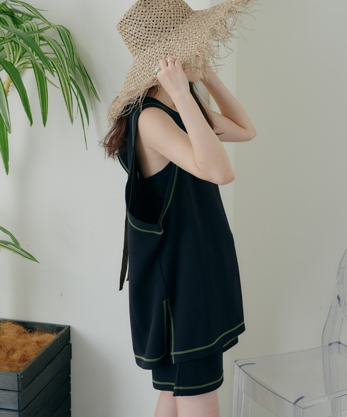 CIAOPANIC TYPY（チャオパニックティピー）の「配色ステッチバックリボンラッシュガード（ラッシュガード・レディース・ブラウン/ブラック/サックスブルー・MEDIUM/LARGE）」の8枚目の写真