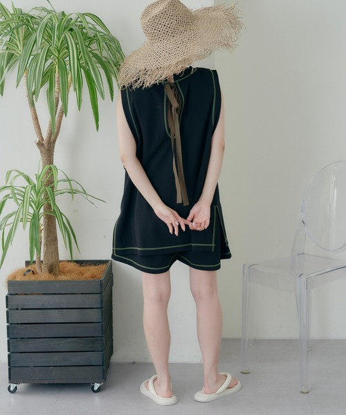 CIAOPANIC TYPY（チャオパニックティピー）の「配色ステッチバックリボンラッシュガード（ラッシュガード・レディース・ブラウン/ブラック/サックスブルー・MEDIUM/LARGE）」の12枚目の写真