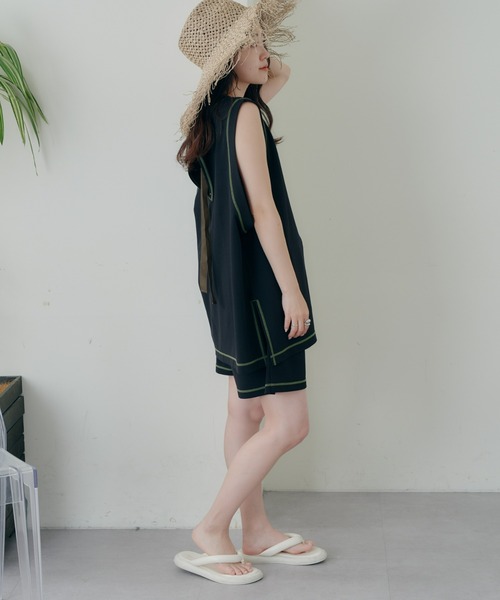 CIAOPANIC TYPY（チャオパニックティピー）の「配色ステッチバックリボンラッシュガード（ラッシュガード・レディース・ブラウン/ブラック/サックスブルー・MEDIUM/LARGE）」の13枚目の写真