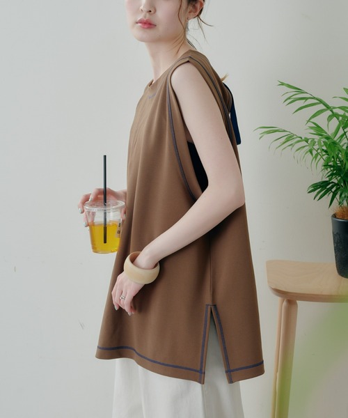 CIAOPANIC TYPY（チャオパニックティピー）の「配色ステッチバックリボンラッシュガード（ラッシュガード・レディース・ブラウン/ブラック/サックスブルー・MEDIUM/LARGE）」の16枚目の写真