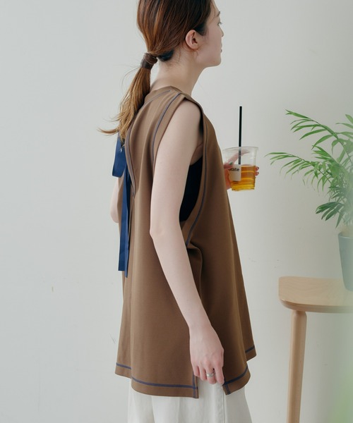 CIAOPANIC TYPY（チャオパニックティピー）の「配色ステッチバックリボンラッシュガード（ラッシュガード・レディース・ブラウン/ブラック/サックスブルー・MEDIUM/LARGE）」の18枚目の写真