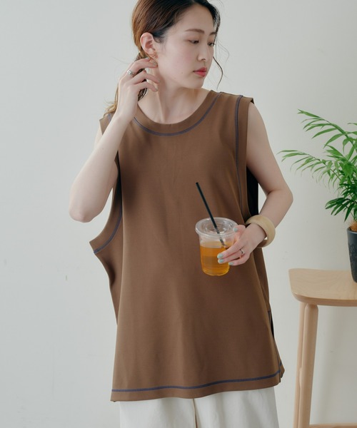 CIAOPANIC TYPY（チャオパニックティピー）の「配色ステッチバックリボンラッシュガード（ラッシュガード・レディース・ブラウン/ブラック/サックスブルー・MEDIUM/LARGE）」の14枚目の写真