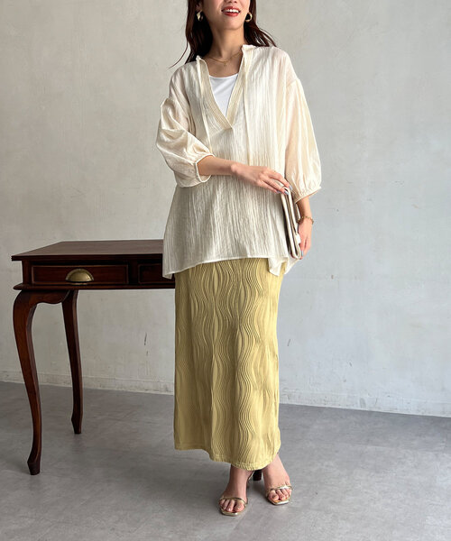 Chez toi（シェトワ）の「袖ボリュームシアースキッパーブラウス（シャツ/ブラウス・レディース・アイボリー/ゴールド/ピンク・FREE）」の13枚目の写真