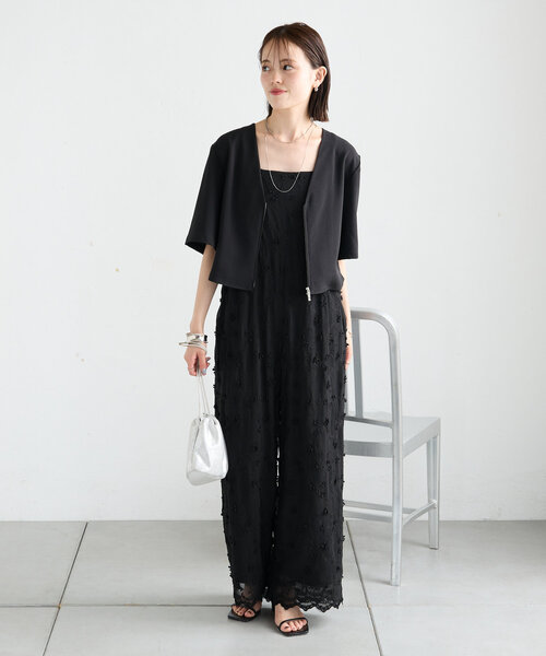 mystic（ミスティック）の「半袖ショートジャケット（ノーカラージャケット・レディース・アイボリー/ブラック・FREE）」の13枚目の写真