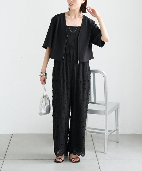 mystic（ミスティック）の「半袖ショートジャケット（ノーカラージャケット・レディース・アイボリー/ブラック・FREE）」の15枚目の写真