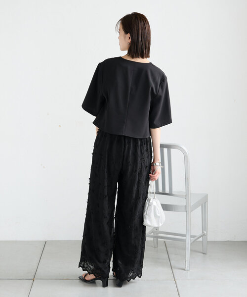 mystic（ミスティック）の「半袖ショートジャケット（ノーカラージャケット・レディース・アイボリー/ブラック・FREE）」の17枚目の写真