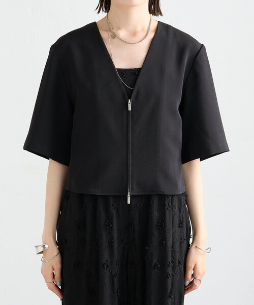 mystic（ミスティック）の「半袖ショートジャケット（ノーカラージャケット・レディース・アイボリー/ブラック・FREE）」の18枚目の写真