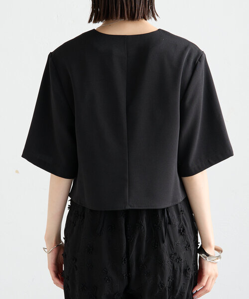 mystic（ミスティック）の「半袖ショートジャケット（ノーカラージャケット・レディース・アイボリー/ブラック・FREE）」の20枚目の写真