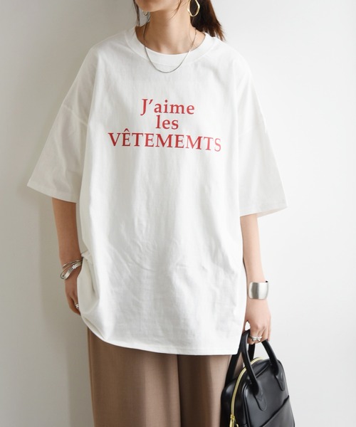 and it_(アンドイット)の「メッセージロゴオーバーTシャツ(Tシャツ/カットソー・レディース・ホワイト×ブラック/ホワイト×グリーン/ホワイト×レッド/ブラック・M)」の1枚目の写真