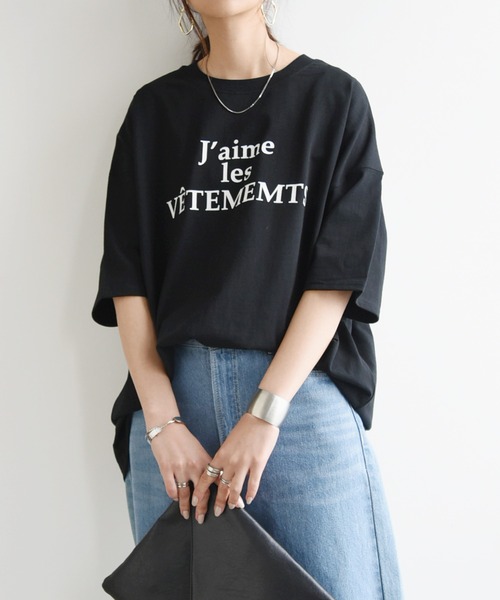 and it_(アンドイット)の「メッセージロゴオーバーTシャツ(Tシャツ/カットソー・レディース・ホワイト×ブラック/ホワイト×グリーン/ホワイト×レッド/ブラック・M)」の4枚目の写真