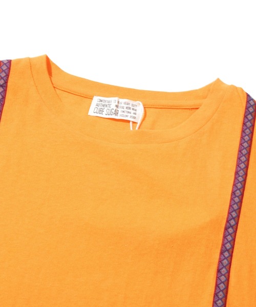 CUBE SUGAR（キューブシュガー）の「CUBE SUGAR/キューブシュガー　強撚天竺テープ切替ドルマンTEE（Tシャツ/カットソー・レディース・オレンジ/イエロー/ホワイト・FREE）」の9枚目の写真