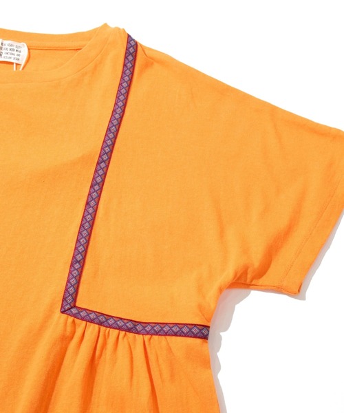 CUBE SUGAR（キューブシュガー）の「CUBE SUGAR/キューブシュガー　強撚天竺テープ切替ドルマンTEE（Tシャツ/カットソー・レディース・オレンジ/イエロー/ホワイト・FREE）」の10枚目の写真