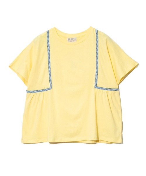 CUBE SUGAR（キューブシュガー）の「CUBE SUGAR/キューブシュガー　強撚天竺テープ切替ドルマンTEE（Tシャツ/カットソー・レディース・オレンジ/イエロー/ホワイト・FREE）」の4枚目の写真