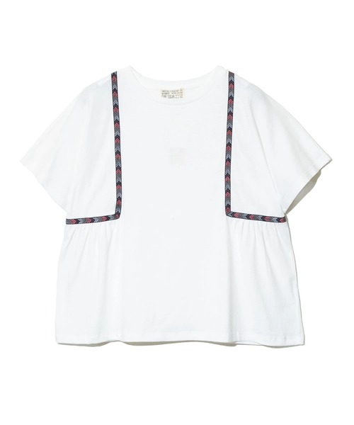 CUBE SUGAR（キューブシュガー）の「CUBE SUGAR/キューブシュガー　強撚天竺テープ切替ドルマンTEE（Tシャツ/カットソー・レディース・オレンジ/イエロー/ホワイト・FREE）」の6枚目の写真