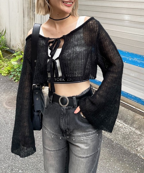 SPIRALGIRL（スパイラルガール）の「モヘアタッチニットショートカーディガン（カーディガン/ボレロ・レディース・グレー/ブラック/グリーン/ピンク・FREE）」の12枚目の写真