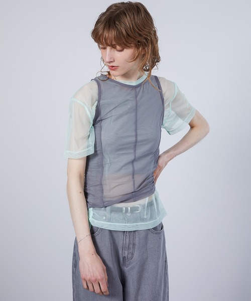 ELOOPS(イーループス)の「【ELOOPS】4WAY レイヤード シアートップスセット・Tシャツ・タンクトップ(Tシャツ/カットソー・レディース・ミント/ブラック/ブラウン・FREE)」の3枚目の写真